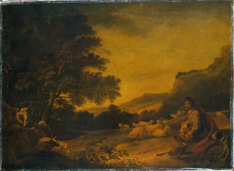 Paysage avec du bétail Un jeune berger avec son troupeau